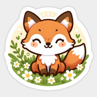 Cheerful Fox in Daisy Field - Whimsical Wildlife Art Sticker